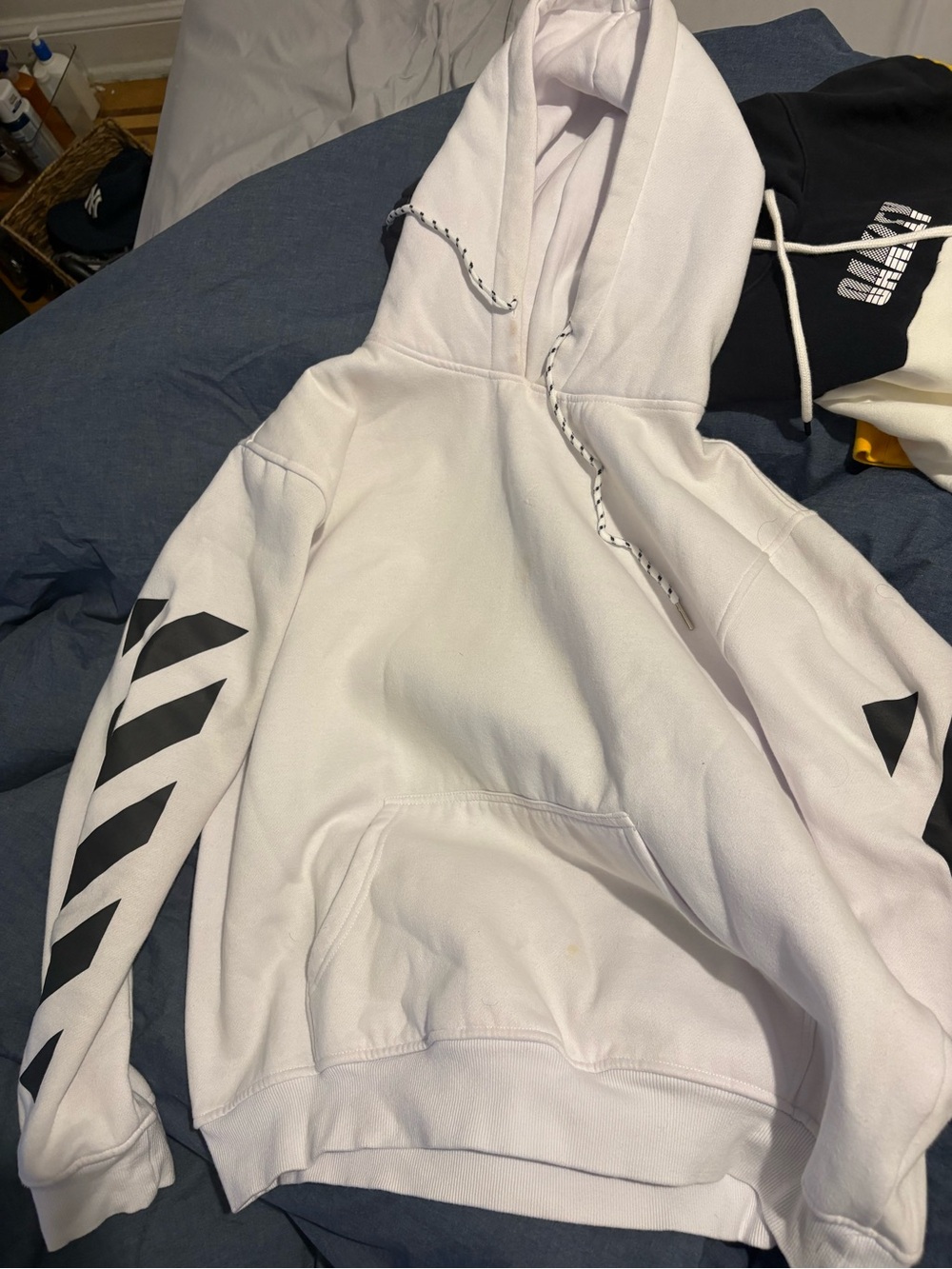 Men's OFF- White Pullover Hoodie with Black Accent Graphics